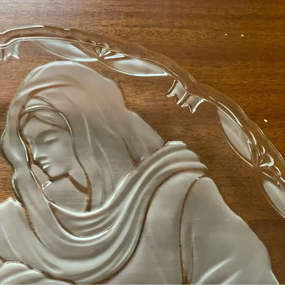 NIB MIKASA Madonna And Child Glass Frosted Serving Platter 15” Religious Holiday